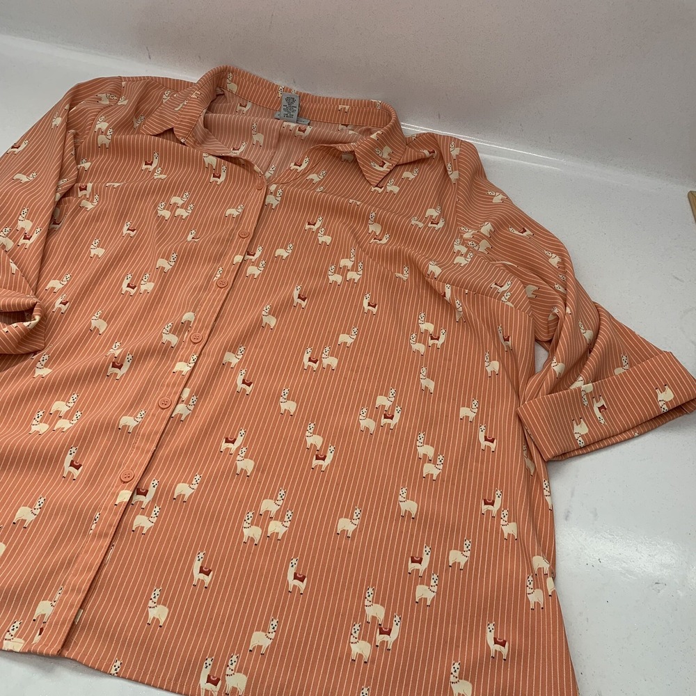 Catherines Top‎ Blouse 3X   Novelty Print Lamas Orange Stripe 3/4 Sleeve Office - Picture 7 of 12